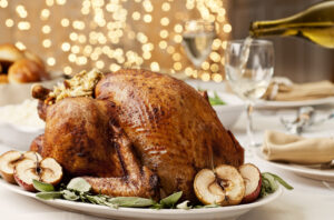 Thanksgiving turkey with side items.